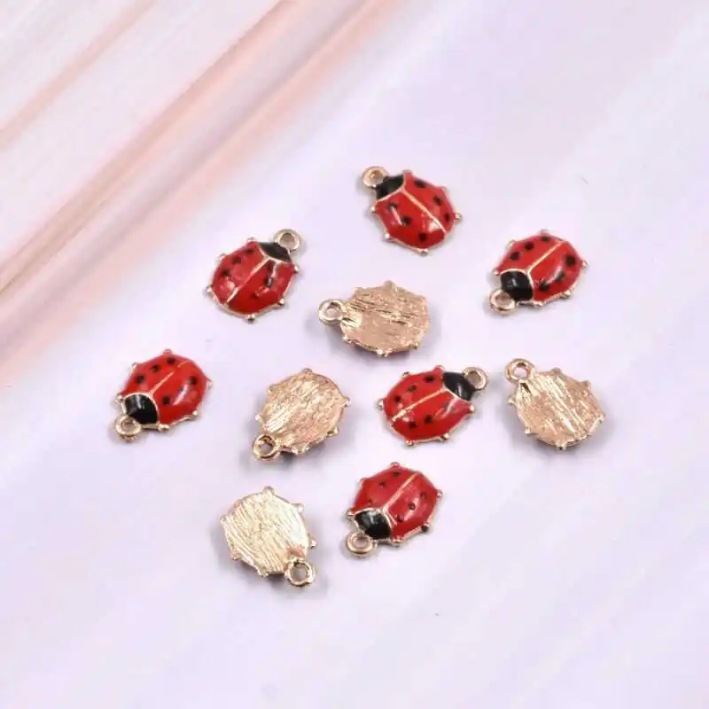 Для DIY серьги/браслет Шарм эмаль 10 шт 11*9 мм Божья коровка милый кулон