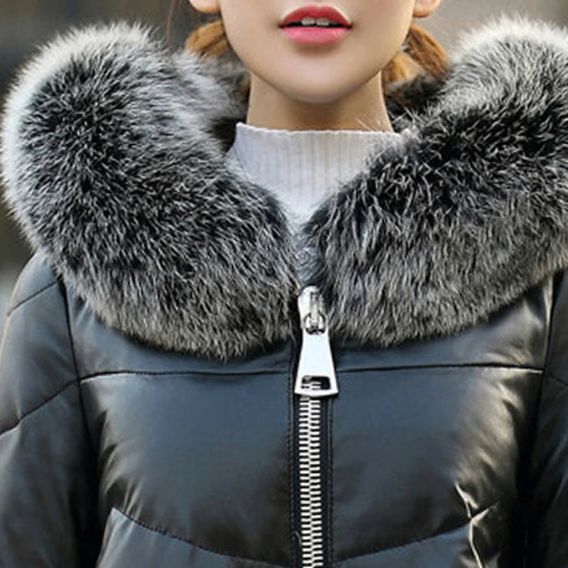 Genuine Leather Jacket Female Elegant New Snow Wear Hooded Fox Fur Collar Sheepskin Duck Down Winter Coat Women Tops YP006