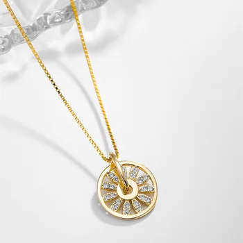 

Korean new design fashion jewelry simple round hollow flower small daisy copper inlaid zircon pendant elegant female necklace