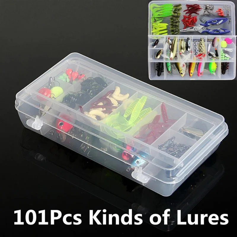 101pcs New multifunctional cheap box lure kit big lure set containing plastic soft metal fishing tool hook combo