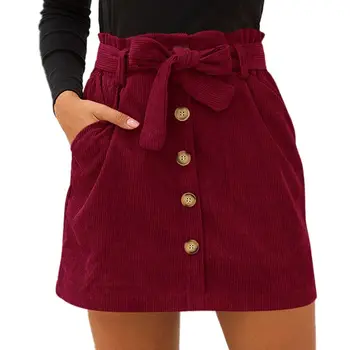 

Autumn and winter fashion Europe and the United States casual wild high waist stretch pocket straps breasted A-line skirt