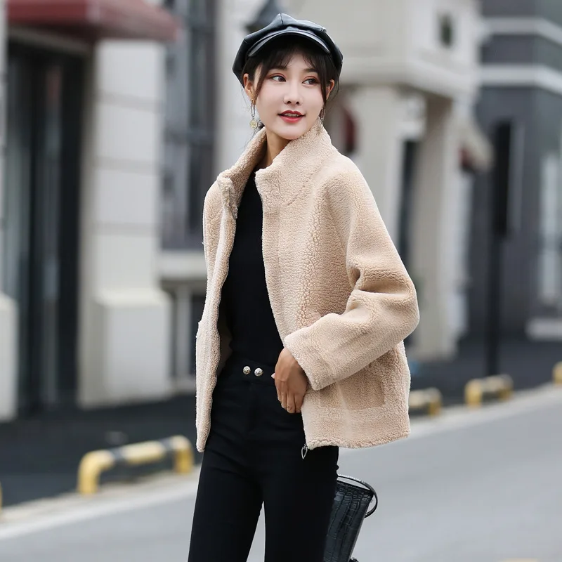 

Ke li rong Short Loose-Fit Zipper Fashion Coat Women's 2019 New Style Sheep Shearing Light Weight Warm Casual Overcoat Winter
