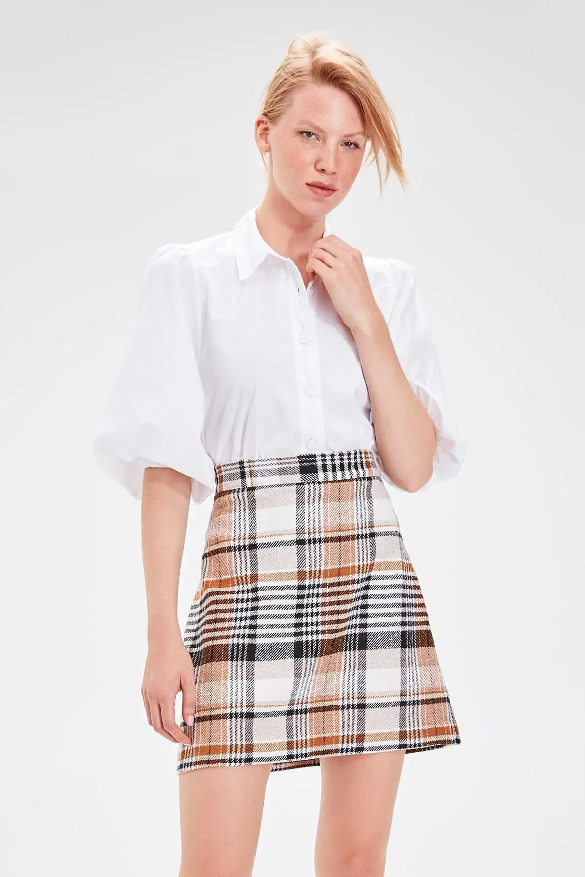 Trendyol Camel клетчатая юбка TWOAW20ET0104