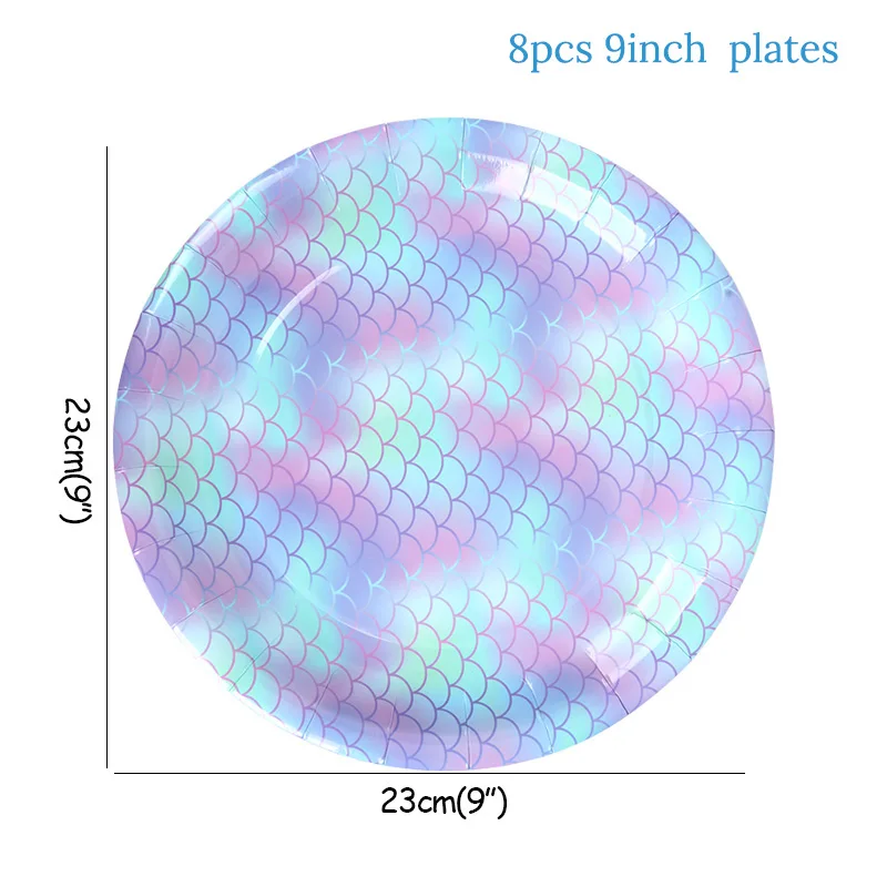 6 шт., вечерние переливающиеся сверкающая оболочка русалки, бумажные тарелки, украшения для дня рождения русалки, вечеринки для маленьких девочек, свадьбы - Цвет: 8pcs 9inch plates