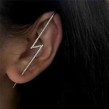 

HUANZHI 2020 New Long Lightning Rectangle Hollow out Curve Modeling Zircon Personality Studs Earring For Women Girl Party Jewelr