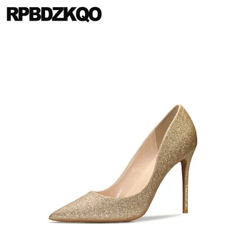 

thin ultra dress glitter golden stiletto pointed toe gold pumps shoes extreme high heels 8cm women plus size slip on super 10 42