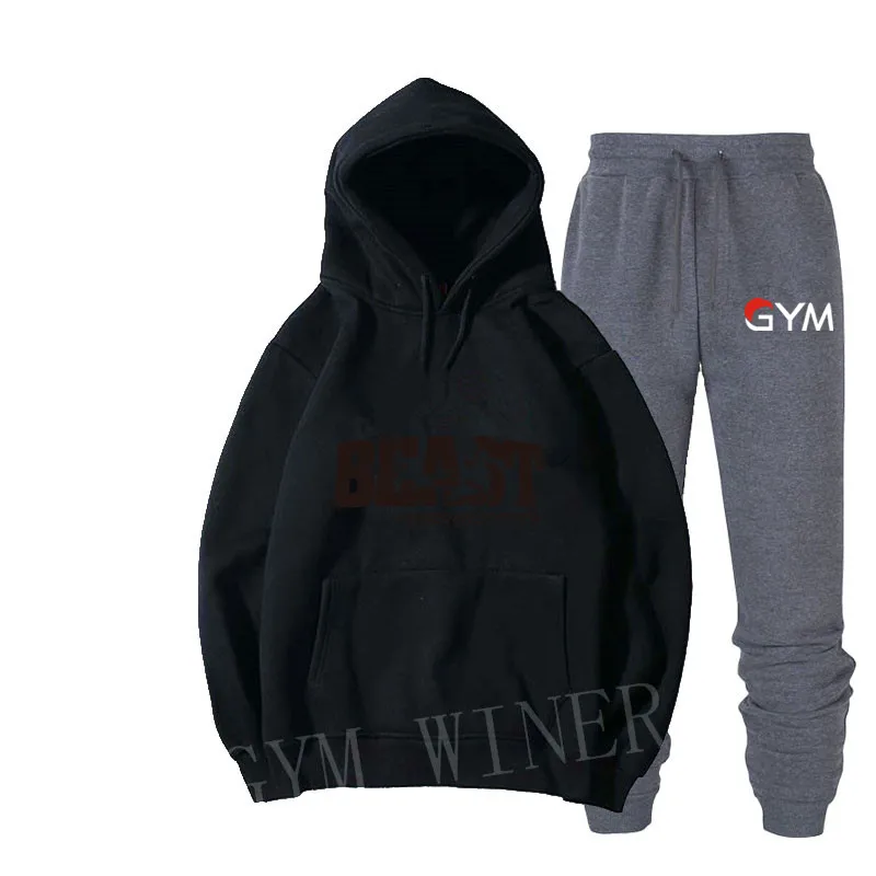 The new BEAST Men's sportswear set autumn new hoodies sports sets tracksuits two piece men's hoodies+ pants 2 pieces sets - Цвет: 12