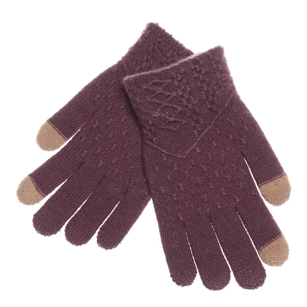 Зимние модные перчатки с сенсорным экраном для женщин и девушек, милые шерстяные вязаные рукавицы с рисунком кота для девочек на Рождество - Цвет: purple