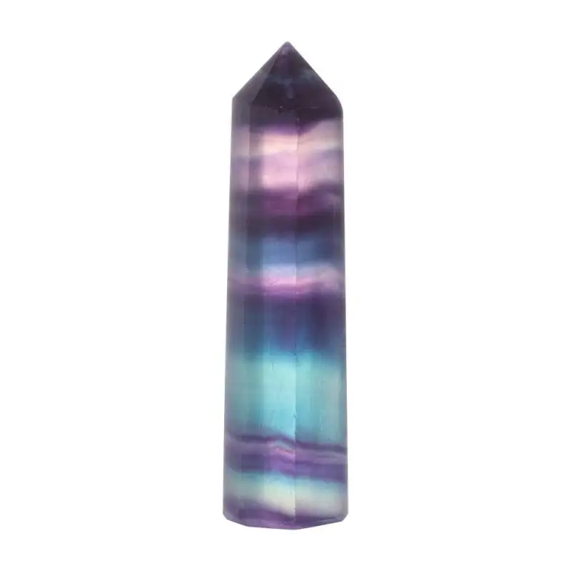 

Natural Fluorite Crystal Rainbow Striped Fluorite Quartz Crystal Hexagonal Point Faceted Prism Wand for Healing Home Decor