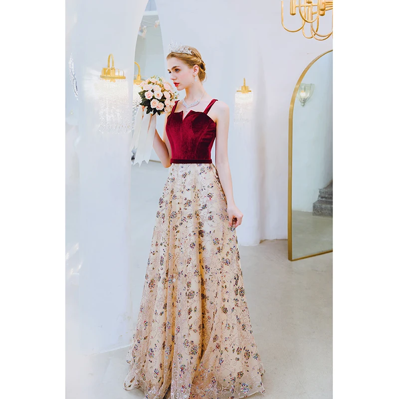 SSYfashion/Новое велюровое длинное вечернее платье без рукавов на бретелях со шнуровкой сзади в пол; вечернее платье; Robe De Soiree