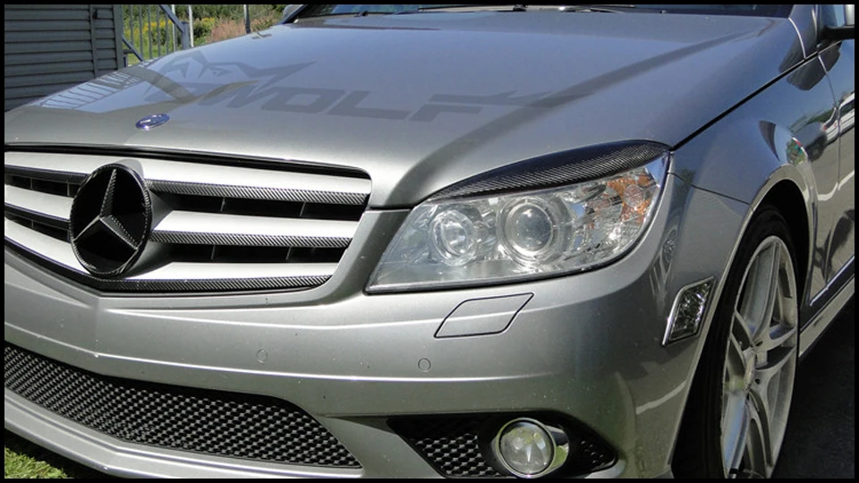 Реальные углеродного волокна передние фары автомобиля Брови Веки для Benz C class W204 C180 C200 C300 C350 C63 2007-2011 2шт