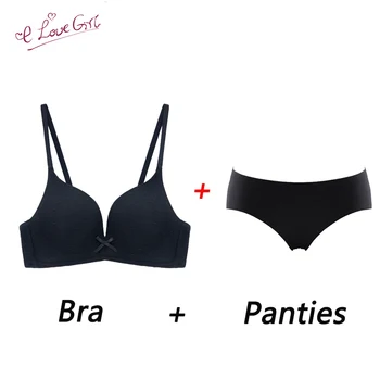

E lovegirl Black Set Bra without Steel Rings Comfortable Upright Cotton Bra Women Adjustable Bra Sexy 3/4 Cup Underwear