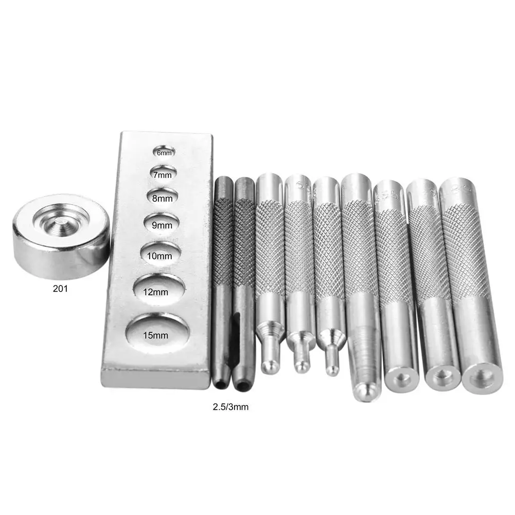 11Pcs/Set Metal DIY Leather Craft Tool Set Die Hole Punch Snap Fasteners Press Studs Rivet Setter Base Kit DIY Accessories 1pcs leather punch tool alloy steel hole chisel graving stitching punch tools diy leather craft tool 4 5 6mm spacing punch tool