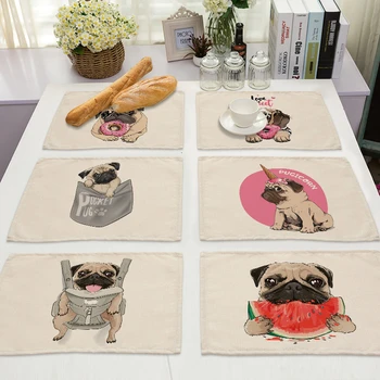 

1Pcs Kawaii Dog Cotton Linen Pad Dining Table Mats Coaster Bowl Cup Mat Pattern Kitchen Placemat 42*32cm Home Decor ML0010