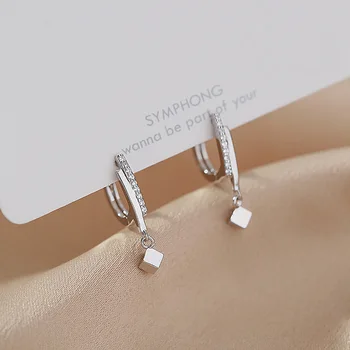 925 Sterling Silver Crystal Geometric Bead Charm Stud Earring For Women Party Jewelry Pendientes Accessories eh1459