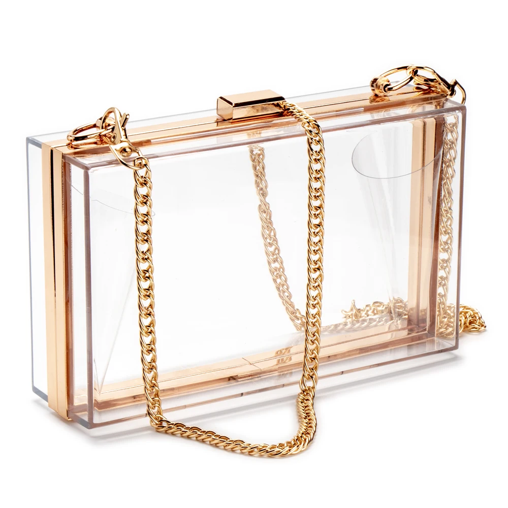  Women Acrylic Clear Transparent Crossbody Purse PVC Bag Sport Events Stadium Approved Chain Strap G - 4000045130395