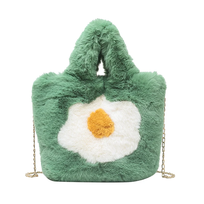 New Women's Plush Shoulder Bag Fried Egg Design with Detachable