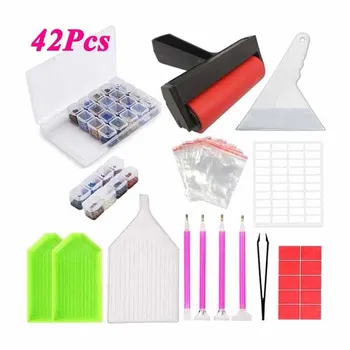 

42pcs 5D Diamond Painting Tools And Accessories Kits Roller Pen Clay Tray Style Diamond Embroidery Tray Box Sets