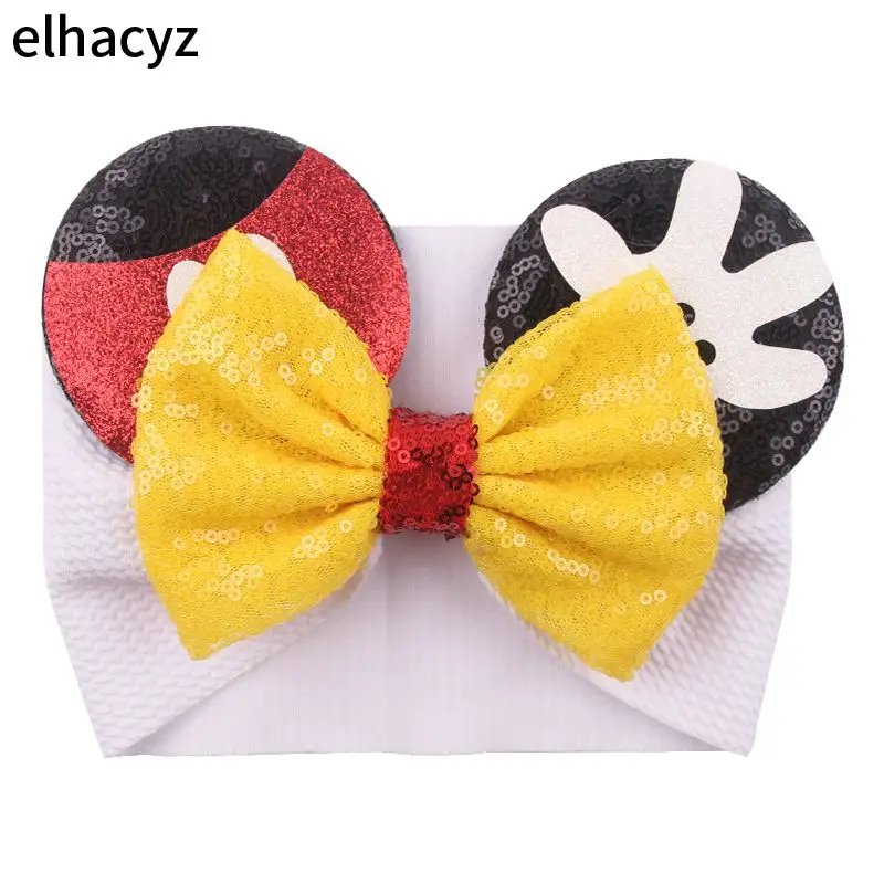 

5'' Sequin Hair Bows Minnie Mouse Ears Turban Headband For Girls Kids Glitter Spring Fashion Headband Hair Accessories Head Wrap
