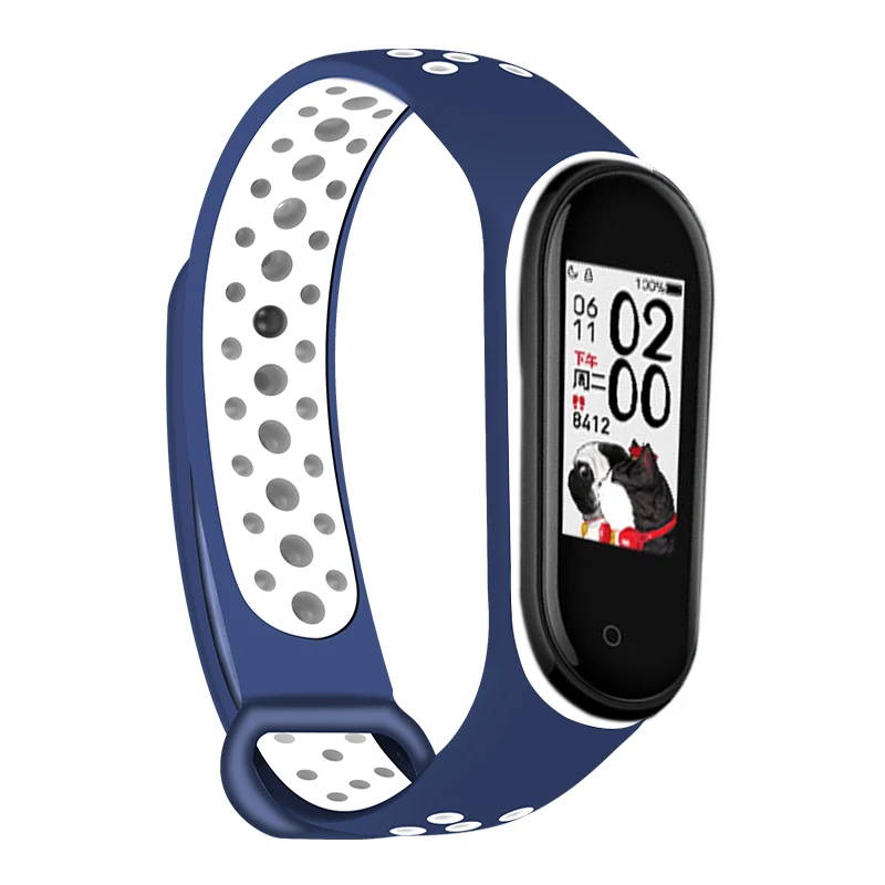 Силиконовый спортивный браслет ремешок на запястье для Xiaomi mi Band 4, для mi Band 3 - Цвет: Blue-white