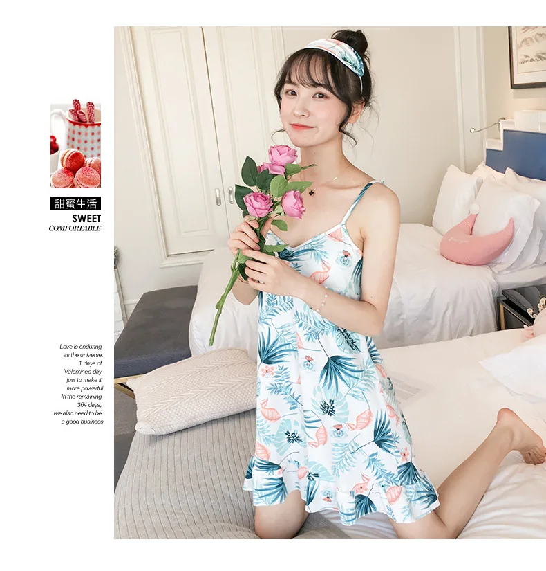 Hot Selling Multi-Hot Selling Qmilch Nightgown WOMEN'S Tank Top Thin with Chest Pad Eye Patch Cartoon Women's Household Skirt