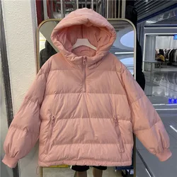 2023 New Down Jacket Women Winter Short Pullover Hoodie Outwear Candy Color Thick Coat Korean Loose Hooded Overcoat