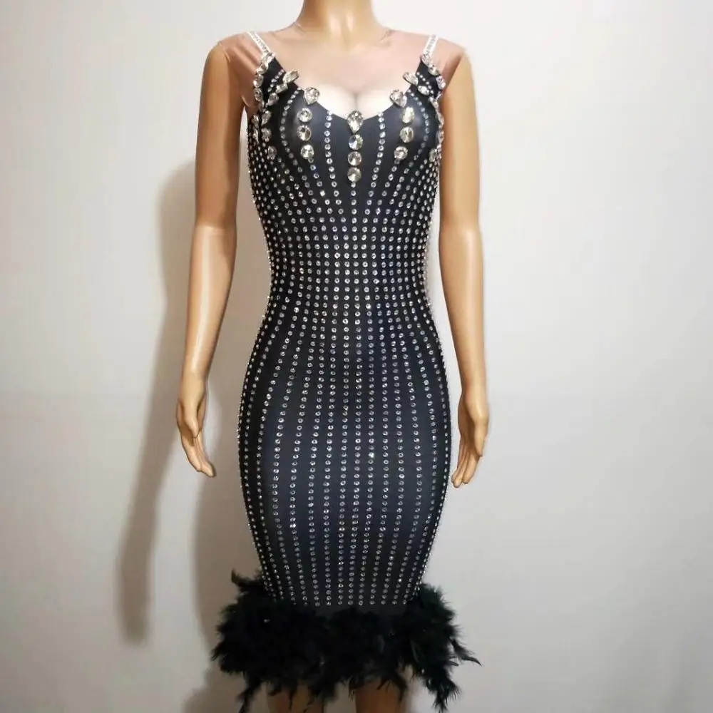 Платье стразы с черными перьями для коктейвечерние женское платье-футляр без