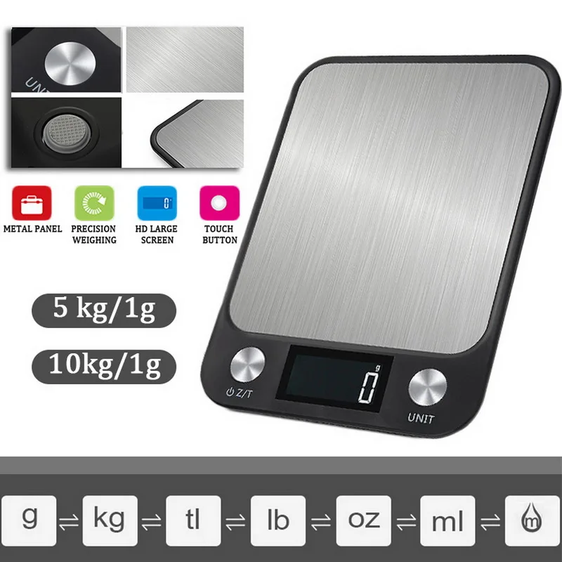 

LCD Display 10kg / 1g Multi-function Digital Food Kitchen Scale Stainless Steel Weighing Food Scale Cooking Tools Balance