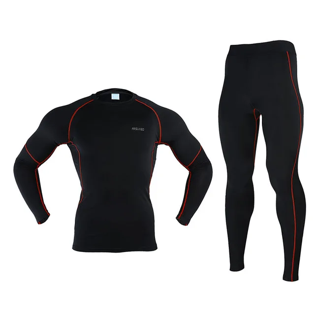 N56 black red line ARSUXEO Мужская Зимняя Теплая Флисовая компрессионная одежда для велоспорта, рубашки, трико, наборы для бега, Джерси, спортивные костюмы N56 - Цвет: N56 black red line