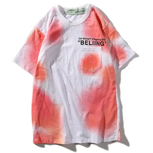 Розовый рендеринг стрелка Off-White OW для мужчин и женщин унисекс пара влюбленных моделей хлопок Повседневная мода короткий рукав круглый вырез Футболка