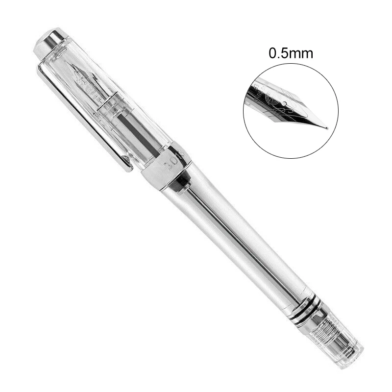0.5MM Transparent Wing Sung 3013 вакуумная авторучка из смолы, прозрачная качественная перьевая ручка EF/F, перьевая ручка, чернильная авторучка - Цвет: 0.5MM Transparent