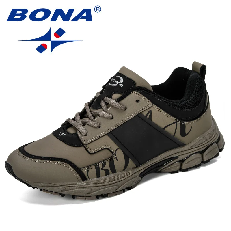 BONA новые дизайнерские мужские кроссовки кожаная Спортивная корзина Homme Спортивная беговая Обувь Мужская беговая Обувь zapatillas mujer - Цвет: Medium grey black