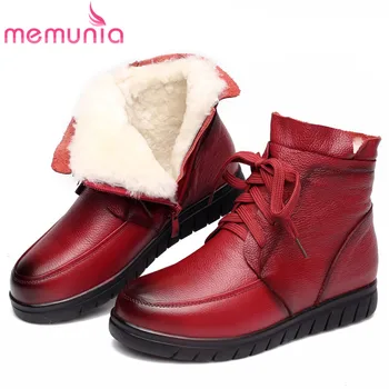 

MEMUNIA 2020 warm Motorcycle Boots women genuine leather shoes lace up zip comfortable flat casual shoes women ankle boots