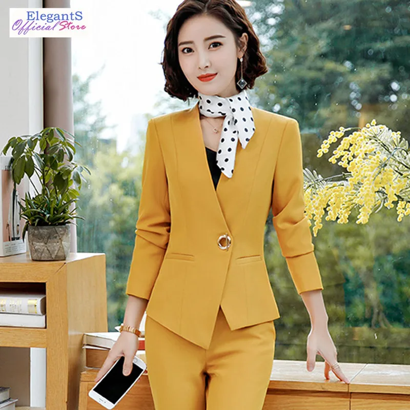 Women's pant suits elegant 2 piece pants blazer set office lady business work uniforms suit female plus size autumn winter