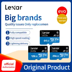 Оригинальная Micro SD карта Lexar 256 ГБ, 128 ГБ, высокоскоростная карта памяти до максимум 95 м/с 64 ГБ, класс 10, 633x, TF карта, 32 ГБ, флеш-карта