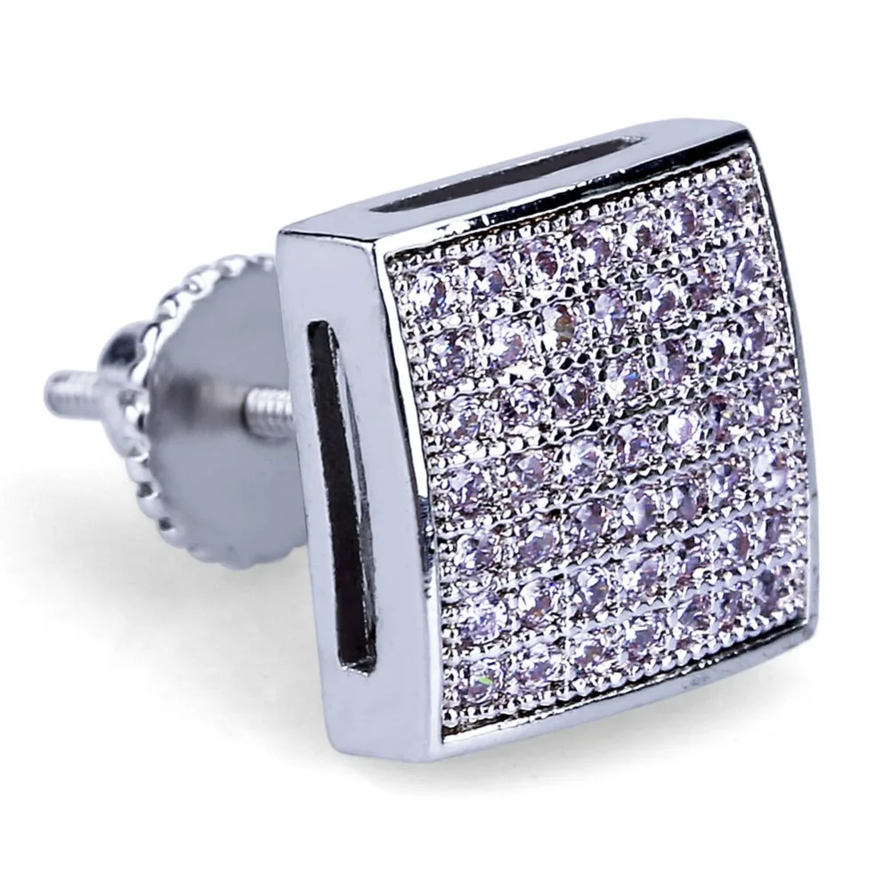 Серьги в стиле хип-хоп золото/серебро Цвет Iced Out Micro Pave CZStone квадратные серьги Lab D