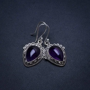 

Natural Amethyst Handmade Vintage 925 Sterling Silver Earrings 1 1/4" T4625