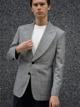 Mens Suit Light Grey Plaid One Piece Jacket Two Button Peak Lapel Business Cusual Formal Wear Groom Coat Wedding Party