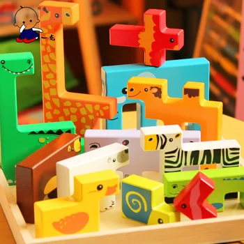 

Wooden Puzzle Toy Creative Animal Building Jigsaw Puzzle Wooden Children Toy for Kids Building Stereoscopic Educational Game Toy