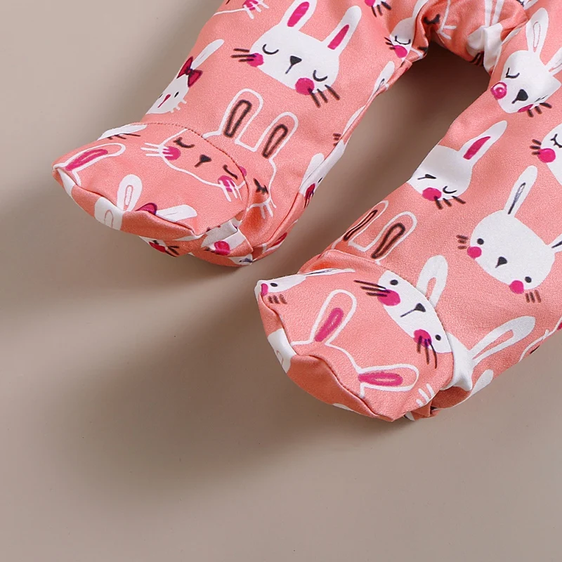 Осенняя одежда для маленьких девочек, хлопковый костюм с длинными рукавами и рисунком кролика+ повязка на голову, комплект для новорожденных
