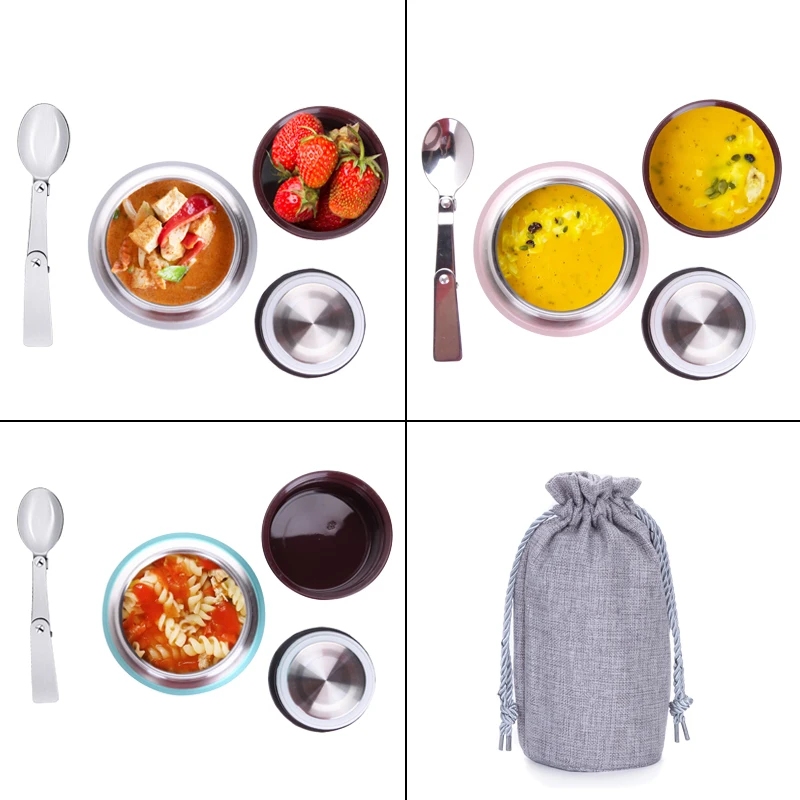 Термос с вакуумной изоляцией баночки для еды Bento Ланч-бокс из нержавеющей стали снэк-ланч-контейнер со складной ящик для хранения ложек