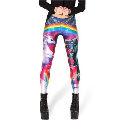 K133 Rainbow Unicorn LJCUIYAO, женские леггинсы с 3D принтом,, женские черные леггинсы с черепом и цветами, леггинсы с цифровой печатью, штаны стрейч, брюки размера плюс - Цвет: K133 Rainbow Unicorn