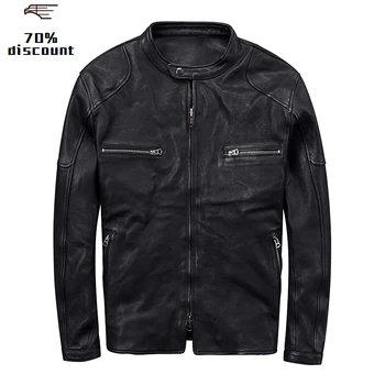 

2020 Black Men Slim Fit Biker's Leather Jacket Plus Size XXXL Genuine Sheepskin Autumn Short Motorcycle Leather Coat