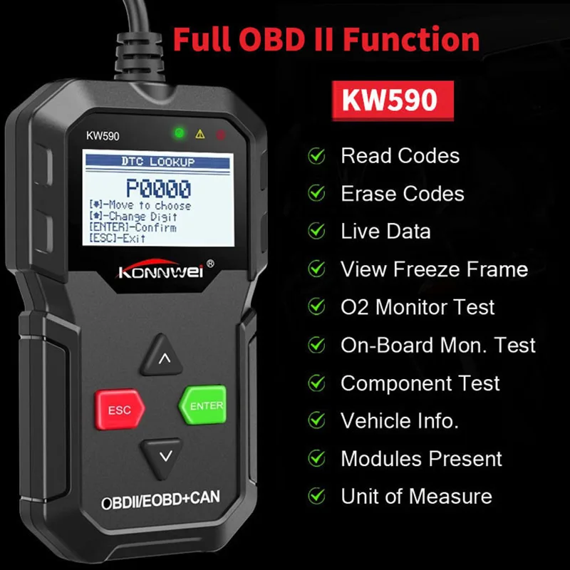 Vehemo ODB2 Автомобильный сканер KW590 OBD2 OBDII OBD 2 диагностический сканер автомобильный считыватель кодов Авто сканер лучше AD310 ELM327