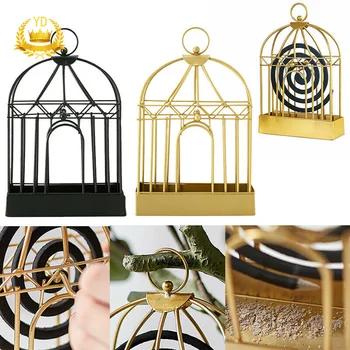 

Golden Bird Cage Shape Mosquito Coil Holder Hanging Type Mosquito Coil Box Mosquito Repellent Incenses Rack Home Decoration YDHS
