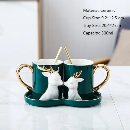 2Pcs-A(Tray spoon OUSSIRRO 2 шт./компл. Творческий Керамика пара чашка кружка Love с ложкой лоток крышкой ко Дню Святого Валентина свадьбы подарки на день рождения с подарочной коробкой - Цвет: 2Pcs-A(Tray spoon