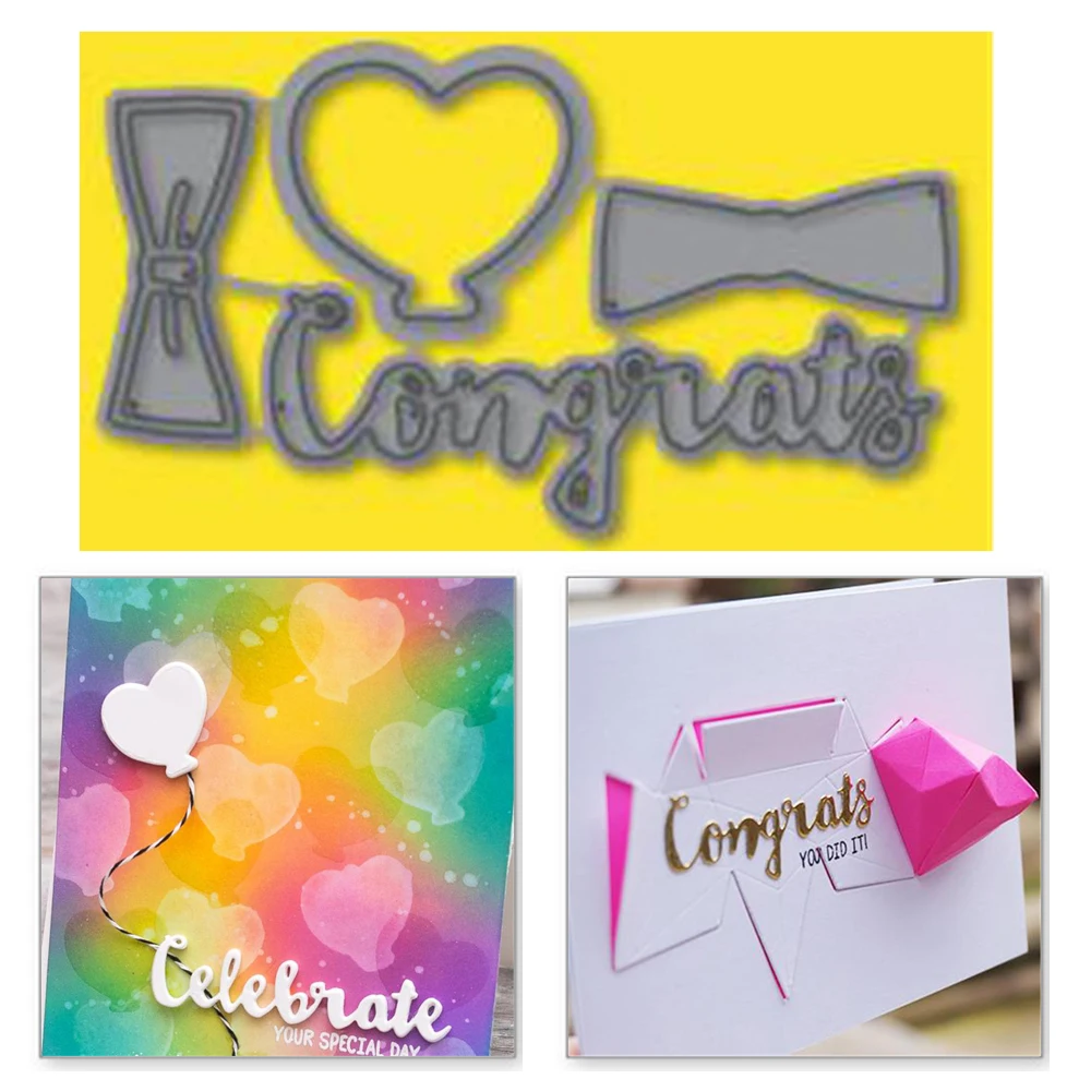 

YaMinSanNiO Love Balloon Bow Metal Cutting Dies Congrats Letter Scrapbooking Word For Making Cards Embossing DIY Crafts Stencils
