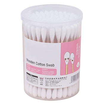 

100 /300/500 Counts Cotton Swabs Double Tips Cotton Swabs with Wooden Sticks with a round clear box for makeup personal care