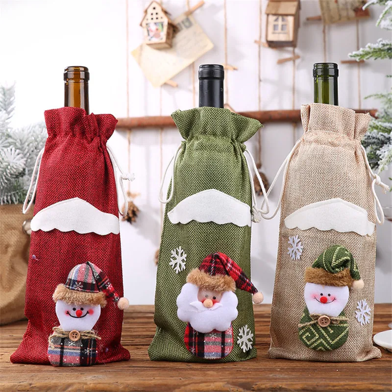 

Christmas Wine Bottle Cover Table Decoration Santa Claus Stocking Gift Holders Xmas 2019 Christmas Decoration