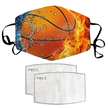 

1PC Basketball Printed Mask + 2PCS Filters Breathable Washable Adult Face Mask Reusable Outdoor Cycling Mouth Cover Mascarillas